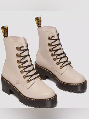 Chunky Leona Lace-Up Platform Boots in Cream